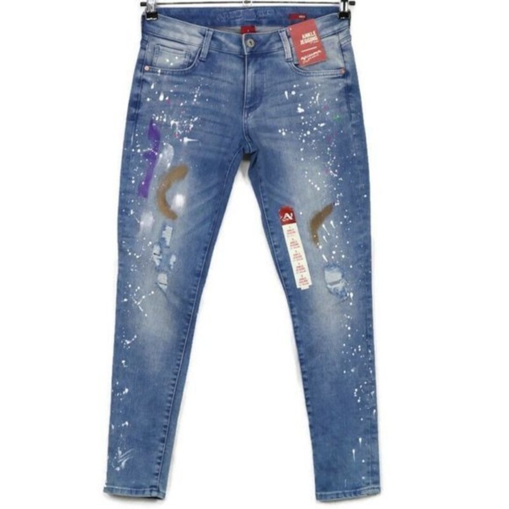 Arizona Jean Co Ankle Jegging Skinny Jeans Destroyed‎ Paint Splattered 5